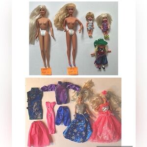 Vintage lot of 7 dolls and clothing 4 Barbie dolls and Kelly Tommy Starlight etc